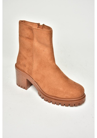 Fox Shoes T726911102 Taba Süet Kalın Topuklu Kadın Bot Taba
