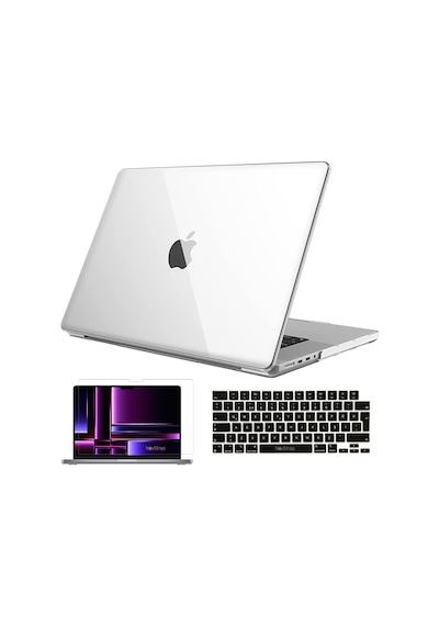NovStrap Apple Uyumlu MacBook Pro 2023 M2 14.2 inc A2779 Parlak Kılıf + Siyah Klavye Kılıfı + Film