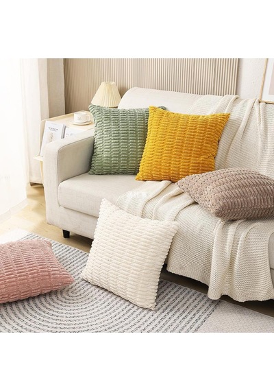 Tr 2'li Set Yumuşak Kadife Yastık Kılıfı 50 X 50 Cm, Dekoratif Sevimli Kare Yastık Kılıfları Izgara Kırlent K Diğer