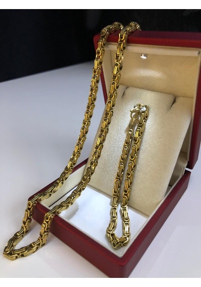 4.5mm Sarı Altın Kral Erkek Çelik Set Işıklı Kutuda Sevgiliye Eşe Babaya Bileklik Kolye Sarı