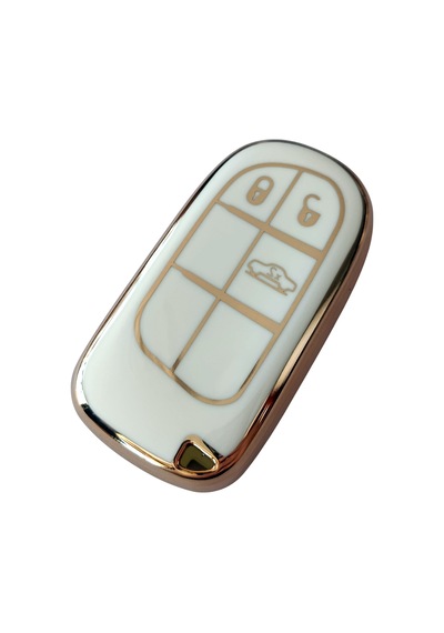 Egea Cross 500 Jeep Dodge Chrysler Uyumlu Smart Kumanda Anahtar Kılıfı Oto Anahtarlık Beyaz Gold