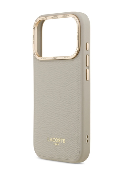 Apple Uyumlu iPhone 17 Pro Kılıf Lacoste Lisanslı M-safeli Champs Elysees Pu Deri Tasarımlı Kapak Gri Gri