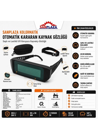 Kolormatik Otomatik Kararan Kaynak Gözlüğü Saplı Ve Lastikli Uv Koruyucu Kaynakçı Gözlüğü