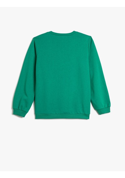 Koton Dinozorlu Sweatshirt Bisiklet Yaka Uzun Kollu Şardonlu Yeşil 4skb10005tk 4skb10005tk786 Yeşil