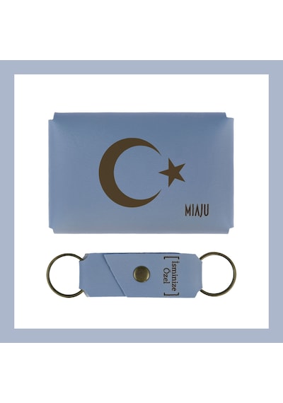 Miaju Gök Mavi, Gururla Taşınacak, Hilal Ve Yıldız Desenli, İsme Özel Cüzdan Tarih Severler İçin Hediyelik Gök Mavi Açık Mavi
