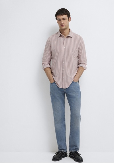 Mavi - Çizgili Pembe Gömlek 0211404-91578 Pembe