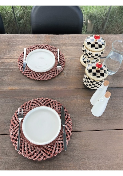 2'li Set Hasır Görünümlü Amerikan Servis-leke Tutmaz Bordo 33 Cm Bordo