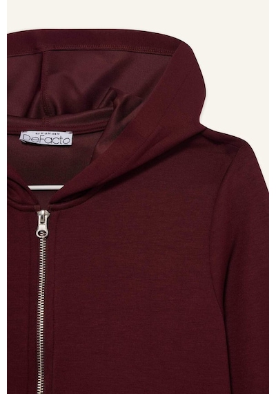 Defacto Slim Fit Dar Kesim Kapüşonlu Modal Fermuarlı Sweatshirt F7651ax25aubr115 Bordo-br115