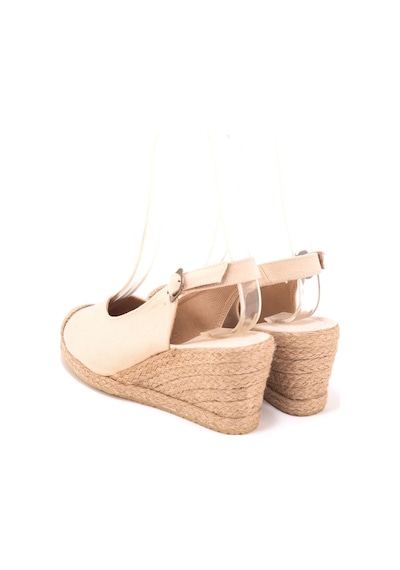 Star Tombis Gerçek Elişi Arkadan Bantlı Topuğu Açık Burnu Hasırlı Keten Espadril Dolgu Topuk Handmade Bej