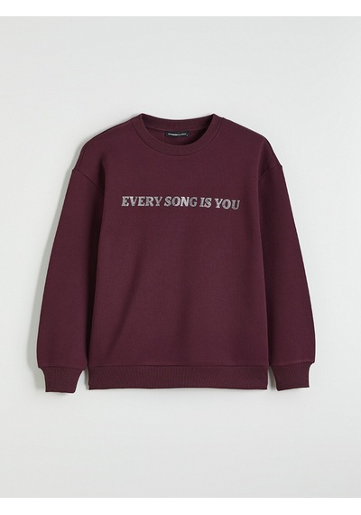 Lcw Everyday Mürdüm Bisiklet Yaka Taşlı Kadın Sweatshirt