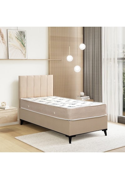 Easy Comfort Tek Kişilik Yatak Baza Başlık Set 3'lü Set Sandıksız Krem Konuma Özel Teslimat 90x190
