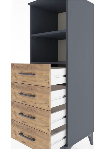 Hyperion Dolap 2 Raflı 4 Çekmeceli 44x44x134 Antrasit-çam Antrasit