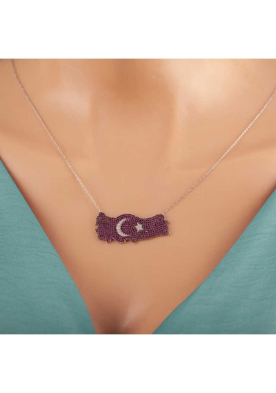 Gümüş Ay Yıldız Türkiye Haritası Kadın Kolye