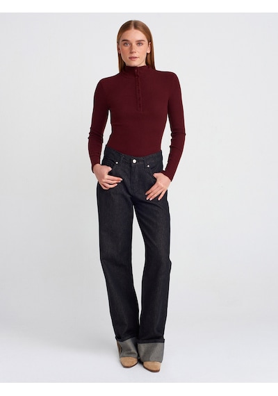 Dilvin 31435 Balıkçı Yaka Düğmeli Top Bordo