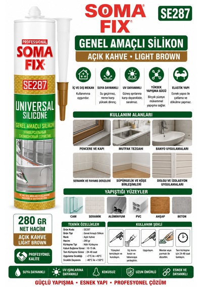Genel Amaçlı Açık Kahve Silikon Doldurur Yapıştırır 280 Gr Ürün Kodu : Se287
