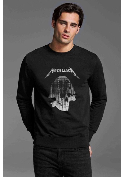 Metallica Skull Rock Metal Müzik Baskılı Siyah Erkek Örme Sweat