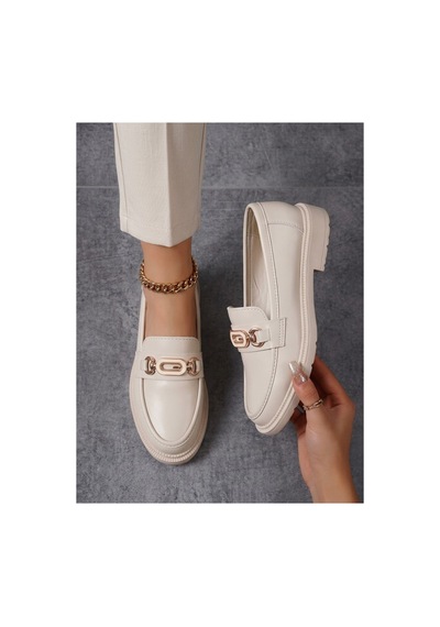 Mcaserıng Günlük Kadın / Kız Oxford Kolej Loafer Ayakkabı Bej G Tokalı