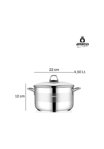 Amboss Saphire 22x12 Cm Derin Tencere Çelik Kapak 4,5 Lt - Gümüş