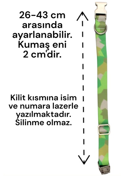 Caramelos İsimli Köpek Tasması, Köpek Künyesi, Köpek İsimlik 210 Açık Yeşil