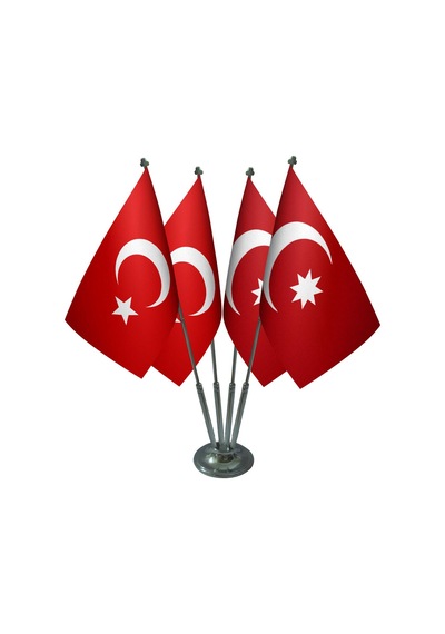 Masa Üstü Osmanlı Devleti Bayrağı Türk Bayrağı Dörtlü Krom Direk