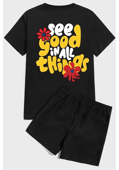 Uyguntarz Good Things Baskı Şort Takım Siyah