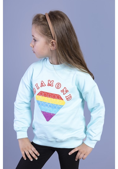 Toontoy Kız Çocuk Popıt Baskılı İçi Pamuklu Sweatshirt Su Yeşili