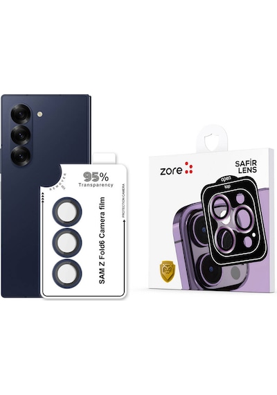 Galaxy   Uyumlu  Z Fold 6 Zore Cl-11 Safir Parmak İzi Bırakmayan Anti-reflective Kamera Lens Koruyucu-mavi Mavi