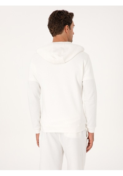 Ekru Regular Fit %100 Pamuk Tam Fermuarlı Kapüşonlu Sweatshirt Bej