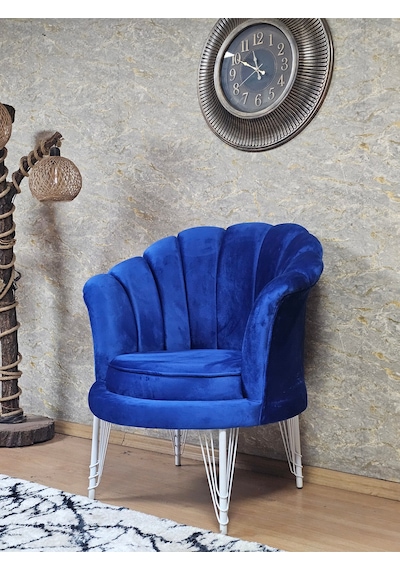Zafir Tekli İstiridye Beyaz Boyalı Telli Ayak Çay Seti Koltuk Tekli Berjer , Balkon, Salon, Ofis Mavi
