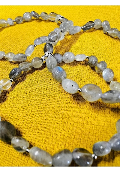 Gümüştel El Sanatları Sertifikalı Labradorit Doğal Taş Şekilsiz Tımbıl Bileklik Aaa Kalite Çok Renkli