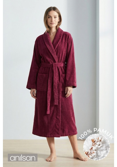 %100 Pamuk Unisex Bordo Bornoz - Şalyaka Otel Bornozu, Spa Için Ideal, Günlük Kullanıma Uygun Bordo