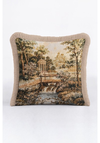Vintage Saray Bahçe Tablosu Lüx Saçaklı Yastık Kılıfı-antik Klasik Bej Püsküllü Kırlent Kılıfı Pastel Orman Gri Vintage Saray Bahçe Tablosu Lüx Saçaklı Yastık Kılıfı-antik Klasik Bej Püsküllü Kırlent Kılıfı Pastel Orman Gri