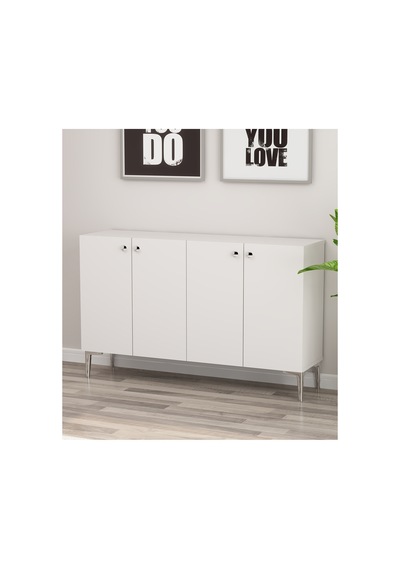 Onna 120 Cm Konsol, Tv Ünitesi, Çok Amaçlı Dolap Beyaz-gümüş Beyaz-gümüş