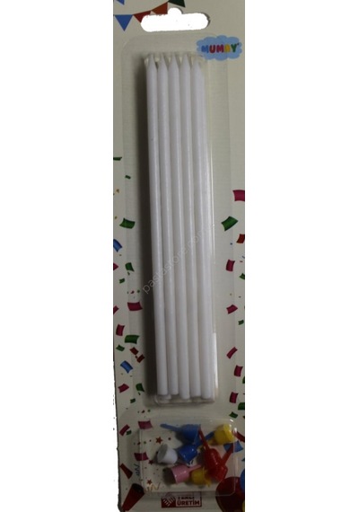 Metalik Beyaz Uzun Mum 20 Cm 7'li