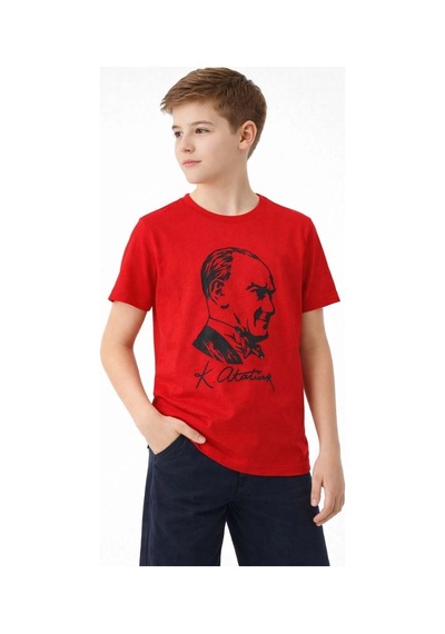 Erkek Çocuk Atatürk Baskılı Tişört Kısa Kollu Bisiklet Yaka T-shirt - Kırmızı Çok Renkli Erkek Çocuk Atatürk Baskılı Tişört Kısa Kollu Bisiklet Yaka T-shirt - Kırmızı Çok Renkli