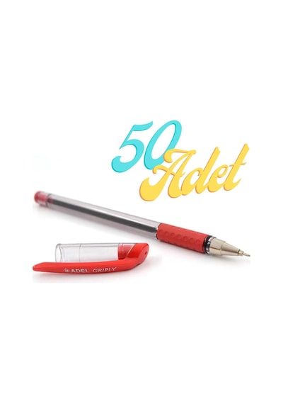 Adel Griply Tükenmez Kalem Kırmızı 0.7 mm İnce Uçlu 50 Adet
