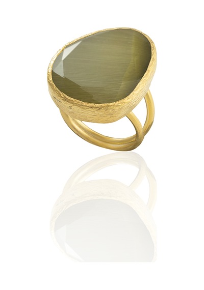 Kadir Jewellery 22 Ayar Altın Kaplama Kadın Fosil Taşlı Yüzük Yeşil 26588094