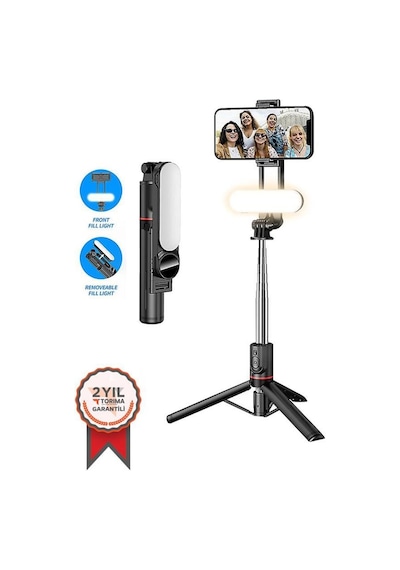 L15 Kablosuz Tripot Selfie Monopod Siyah Led Işıklı Selfie Çubuğu
