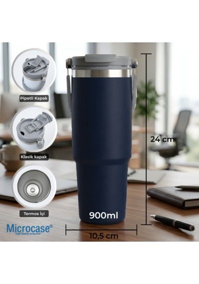 Microcase 900ml Pipetli El Tutacaklı Paslanmaz Çelik Termos Mug - Al5722 Siyah