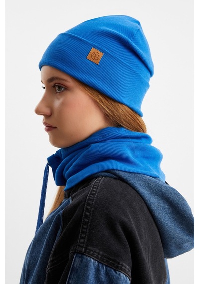 Butikgiz Kadın Balıkçı Style Pamuklu Kaşkorse Terletmez Ultra Hafif Yumuşak Bere Boyunluk Takım İ Ndigo