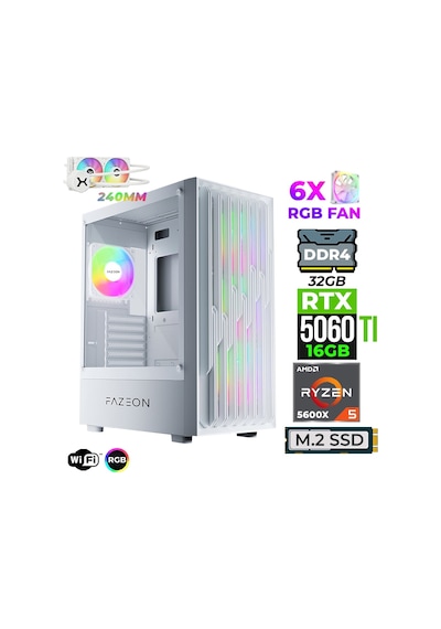 Fazeon Astra X280 R5-5600X 32 GB 1 TB M.2 NVMe SSD 16 GB RTX5060Ti Free Dos Masaüstü Oyuncu Bilgisayarı