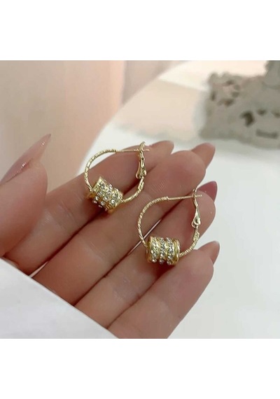 Altın Renk Hoop Zircon Küpe Gold - 600996898 Gold