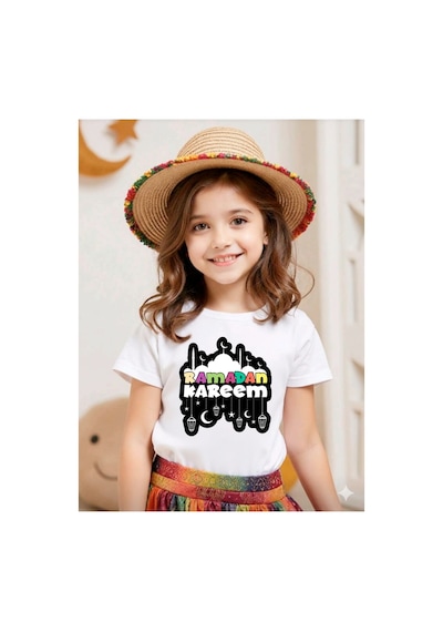Stil-x Ramazan Bayramı Baskılı Kız Çocuk Tshirt, %100 Pamuklu Kumaş Beyaz-19