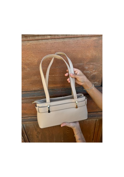 Just Polo Kadın Gold Aksesuarlı Kemer Detaylı Şık El Çantası Shopper Ebat : 14 X 30 Cm Kum