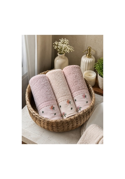 Çiçek Desenli 3 Lü El Yüz Havlusu Seti 50 90 Cm - Blushblossom Çok Renkli