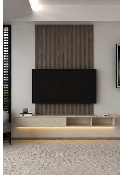 180dhdxtdalt Mono Led Işıklı Duvara Monte Tv Sehpası Traverten