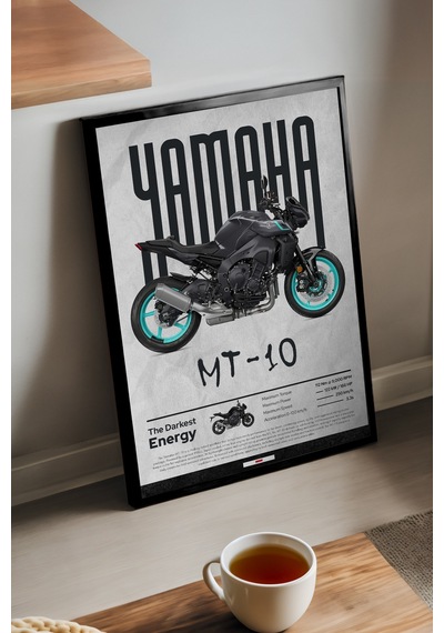 Yamaha Mt-10 Siyah Ahşap Çerçeveli Poster, Dekoratif Motosiklet Duvar Tablosu