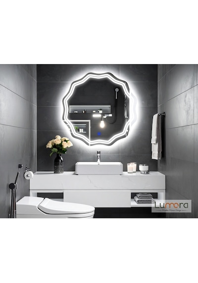 Zavira Beyaz Led'li Lazer Kumlamalı Lavabo & Banyo Aynası Dokunmatik Sensörlü 60 X 60