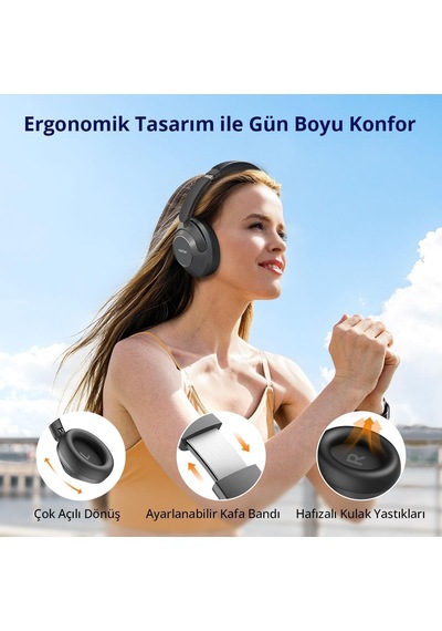 Wave Pro Kulak Üstü Bluetooth Kulaklık - Anc - 80 Saate Kadar Pil Ömrü - Siyah Earfun Türkiye Garantili