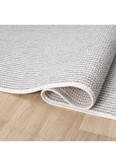 Krem Bukle Dokulu Düz Renk Modern Halı - Bk0360 Gri